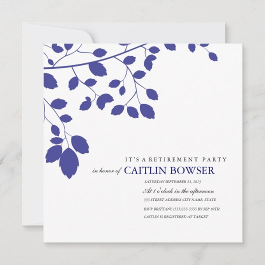 Navy Leaves Retirement Party Invite Kaart (Voorkant)