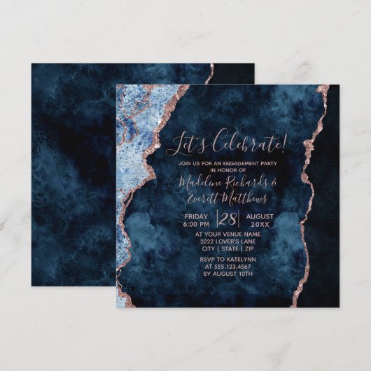 Navy Let's Celebrate Engagement Party Invitation Kaart (Voorkant / Achterkant)