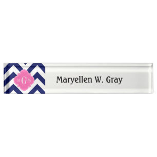 Navy Lg Chevron Hot Pink #2 Quatrefoil 3 Monogram Naambordje