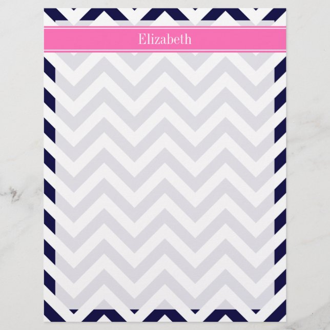 Navy Lg Chevron HotPink2 Quatrefoil Naam Monogram (Voorkant)