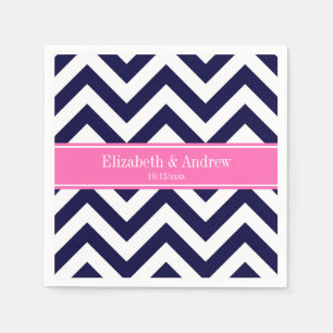 Navy Lg Chevron HotPink2 Quatrefoil Naam Monogram Servet