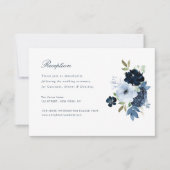 Navy & lichtblauwe bloemen bruiloft receptie kaart (Voorkant)