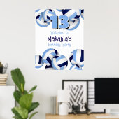 Navy lichtblauwe volleyballen Kids verjaardagsfees Poster (Thuiskantoor)