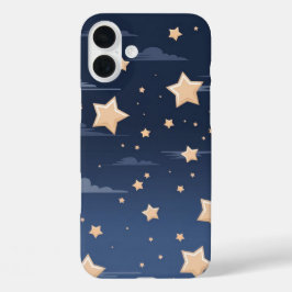 Navy & Light Beige Big Ol' Stars iPhone 16 Plus Hoesje