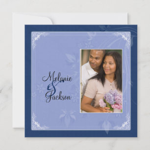 Navy Light Blue Floral Swirls Photo Post Wedding Kaart