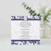 Navy Light Damask Swirls Wedding Invitation Kaart (Staand voorkant)