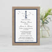 Navy Lighthouse op Burlap Nautical Wedding Shower Kaart (Staand voorkant)