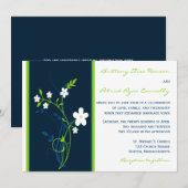 Navy, Limoen, White Floral Wedding Invitation Kaart (Voorkant / Achterkant)