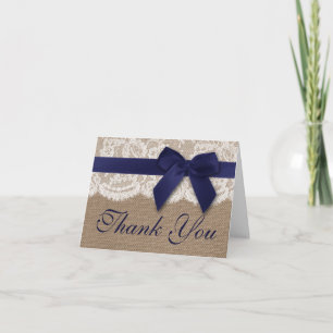 Navy lint op Burlap & Lace bruiloft dank u Bedankkaart