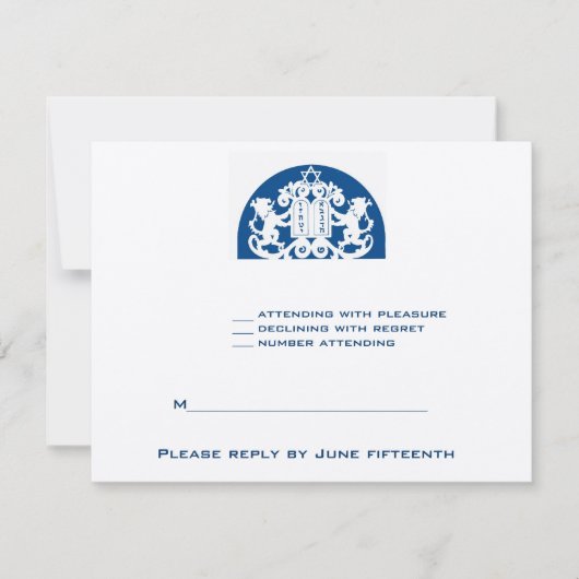 Navy Lions Silver Jewish Bar Mitzvah RSVP (Voorkant)