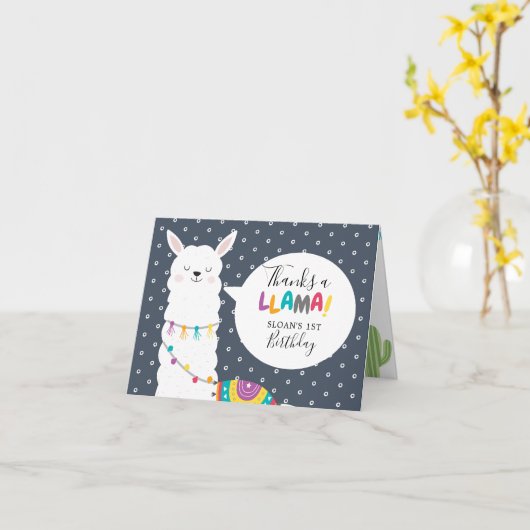 Navy Llama Cactus Foto Bedankt Kaart (Gele Bloem)