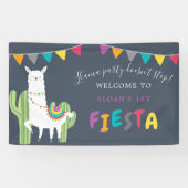 Navy Llama Fun Cactus Birthday Party Welkom Spandoek (Horizontaal)