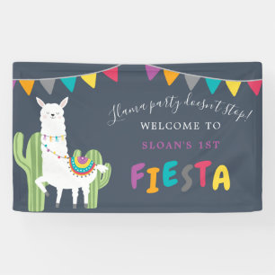 Navy Llama Fun Cactus Birthday Party Welkom Spandoek