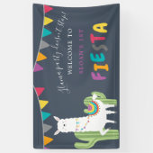 Navy Llama Fun Cactus Birthday Party Welkom Spandoek (Verticaal)