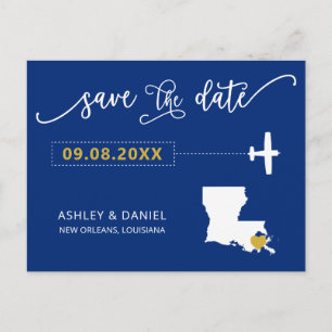 Navy Louisiana Wedding Save the Date Map Briefkaar Briefkaart