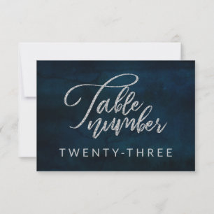 Navy Luster Donkerblauw Zilver Bruiloft Tafel Numm Kaart