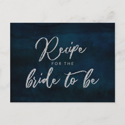 Navy Luster Silver Blue Bride to Be Recipe Kaart (Voorkant)