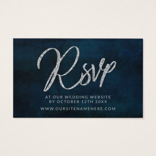 Navy Lustre Bruiloft Website RSVP Plaats Kaarten Visitekaartje (Voorkant)