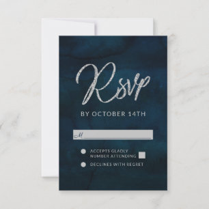 Navy Lustre Donkerblauw Zilver Bruiloft RSVP Antwo Kaartje