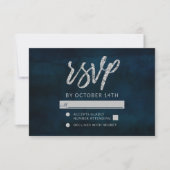 Navy Lustre Donkerblauw Zilver Bruiloft RSVP React (Voorkant)
