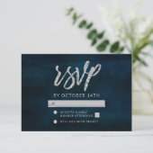 Navy Lustre Donkerblauw Zilver Bruiloft RSVP React (Staand voorkant)