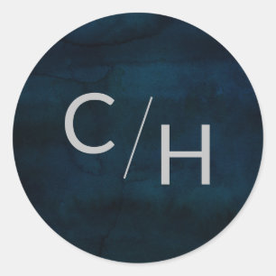 Navy Lustre Donkerblauwe Waterverf Monogram Bruilo Ronde Sticker