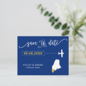 Navy Maine Wedding Save the Date Map Briefkaart (Staand voorkant)