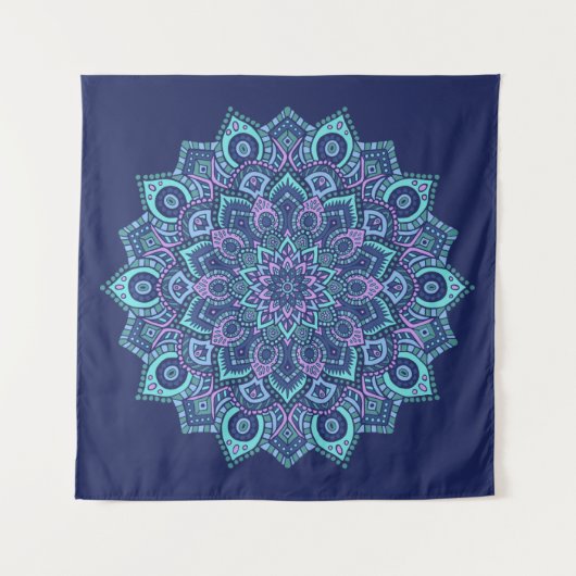 Navy Mandala Tapestry Wandkleed (Voorkant)