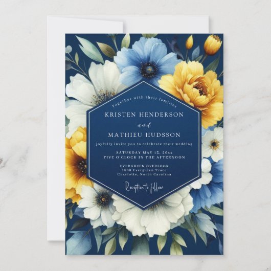 Navy Marigold Luminous Wedding Kaart (Voorkant)
