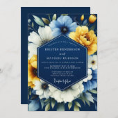 Navy Marigold Luminous Wedding Kaart (Voorkant / Achterkant)
