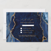 Navy Marmer & Gold Agate Wedding RSVP Uitnodiging (Voorkant)