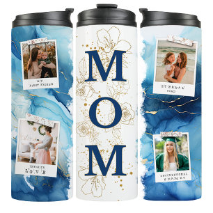 Navy Marmer Moeder Foto Koffie Reis Tumbler Mok
