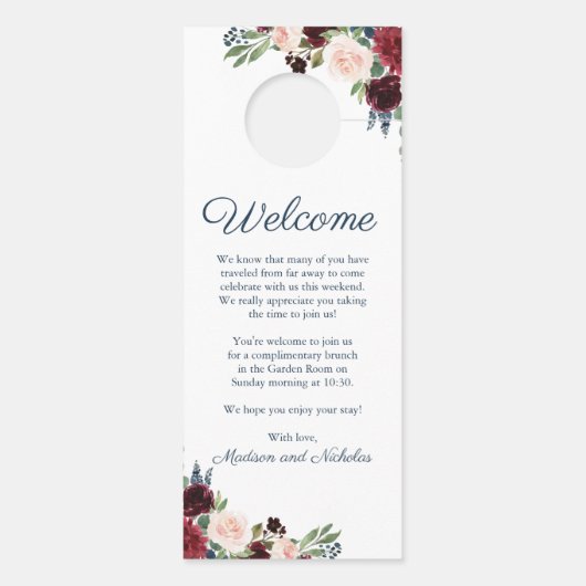 Navy Marsala Bloemen Trouwdeur Hangers (Achterkant)