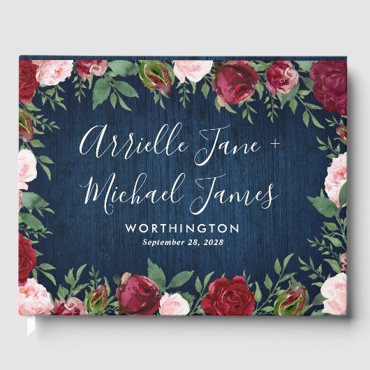 Navy Marsala Country Rustiek Bruiloft Gastenboek (Voorkant)