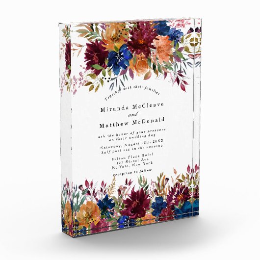 Navy Marsala Oranje Keepaardbruiloft Invite Fotoblokken (Links)