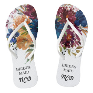 Navy Marsala Sinaasappel Floral Bridesmaid Favor Teenslippers