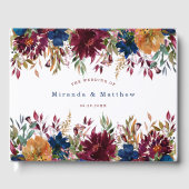 Navy Marsala Sinaasappel Floral Wedding Gastenboek (Voorkant)