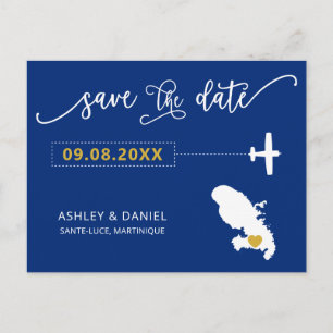 Navy Martinique Wedding Save the Date Map Briefkaart