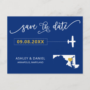 Navy Maryland Wedding Save the Date Map Briefkaart