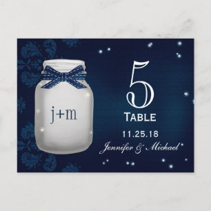 Navy Mason Jar met vuurvliegjes Tafelnummer Kaarte