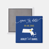 Navy Massachusetts Wedding Save the Date Map Magneet (Voorkant / Achterkant)