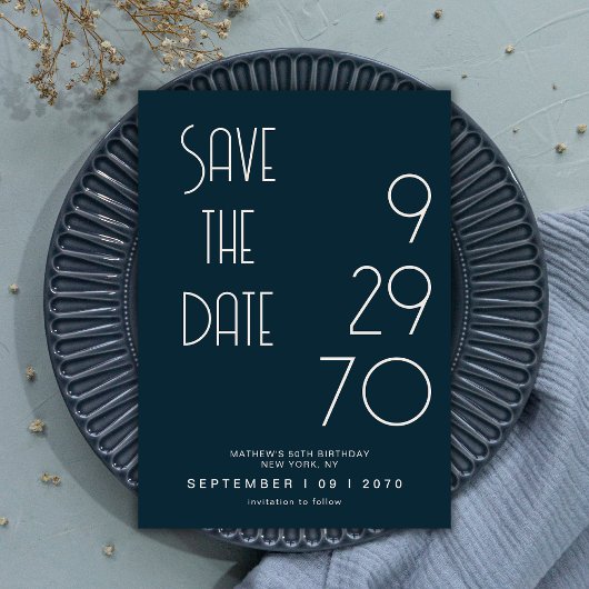 Navy Matte Simple Minimal Birthday Save The Date