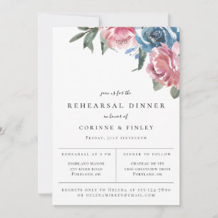 Navy Mauve Botanical Rehearsal Dinner Aankondiging