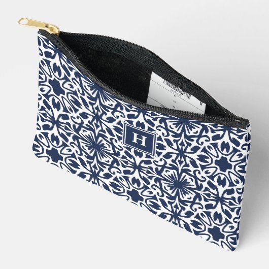 Navy Mediterranean Tegel Pattern Monogram Etui (Open)