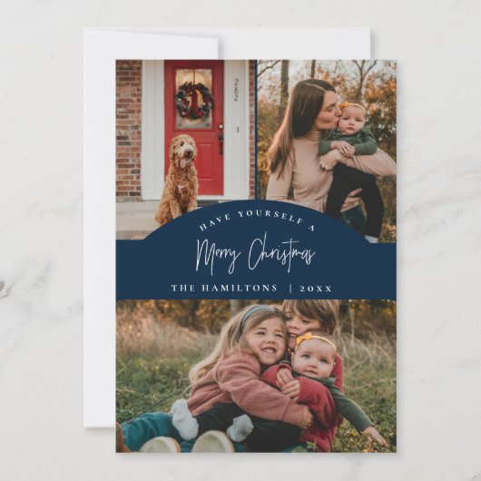 Navy Merry Christmas Modern Minimalistische Kaart (Voorkant)