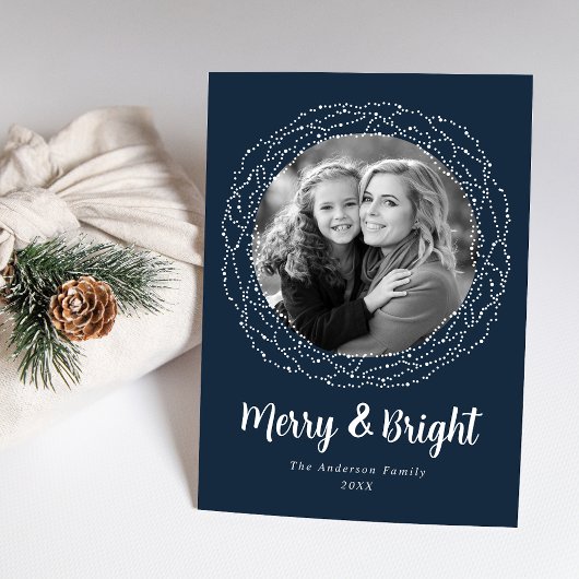 Navy Merry en Bright Photo Feestdagenkaart