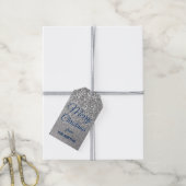 Navy Merry Kerstmis Faux Silver Glitter Cadeaulabel (Met Touw)