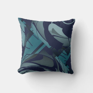 Navy met Licht & Donker Blauwgroen Grijs Lush Leav Kussen
