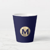 Navy Metallic Gold Monogram Latte Mok (Voorkant)