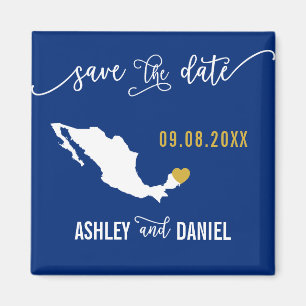 Navy Mexico Wedding Save the Date Map Magneet